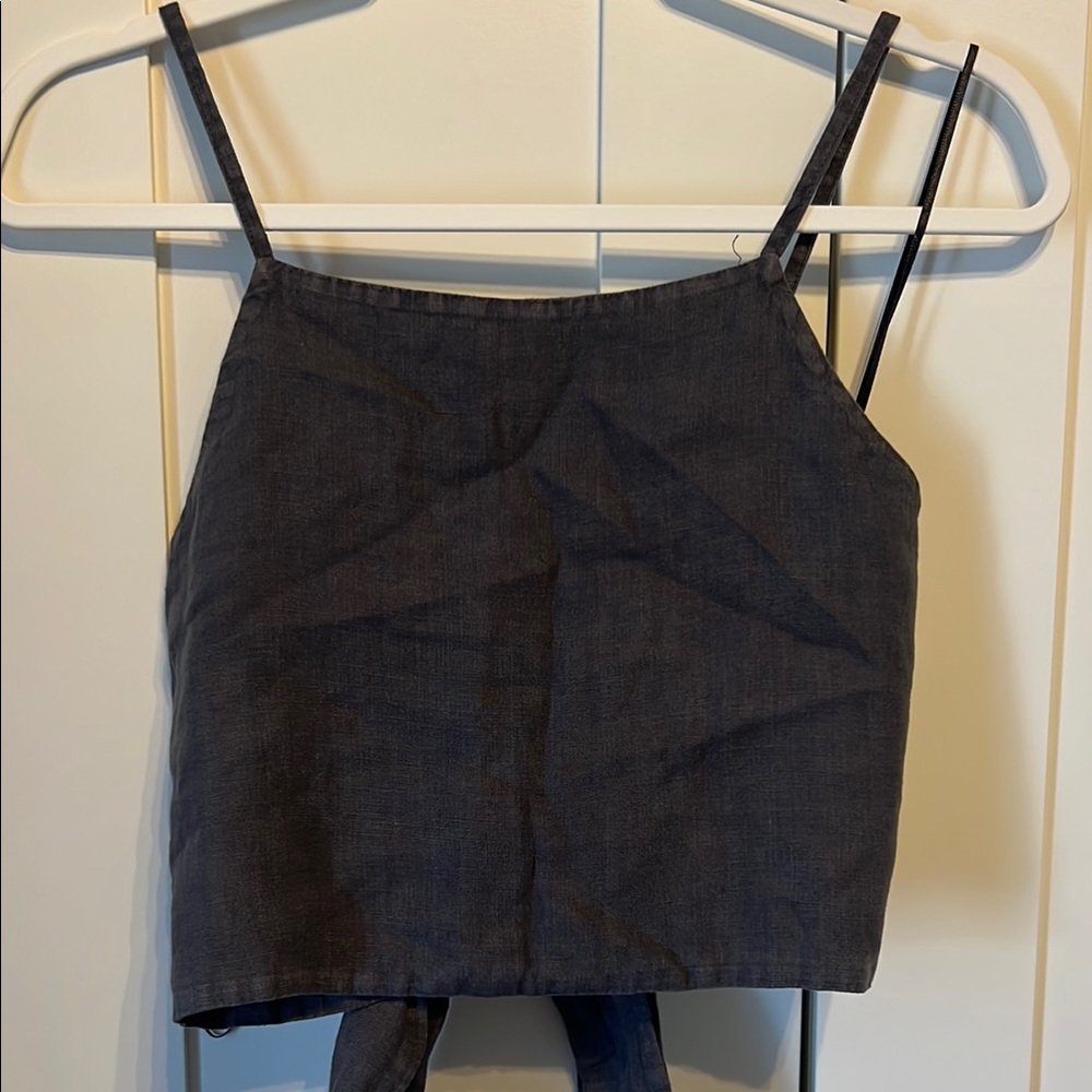 Zara Tie-Back Linen Crop Top - Picture 2 of 5